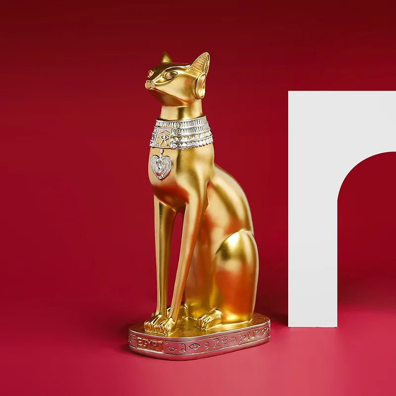 סגנון אירופאי הזהב המצרי חתול שרף פסלון פיסול בציר החתול אלה פסל בית קישוט המשרד מתנת החתונה