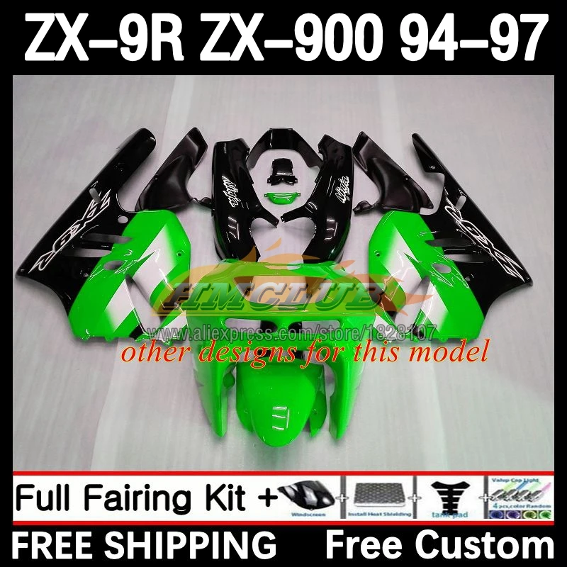 ערכת גוף על קוואסאקי נינג ' ה ZX900 ZX 900 9 R 1994 1995 1996 1997 108No.23 9R 900CC ZX-9R ZX9R 94 95 96 97 Fairings מבריק ירוק