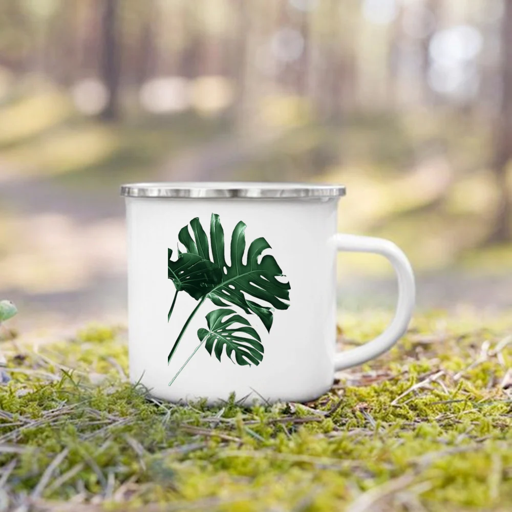 צמחים טרופיים פלמינגו הדפסה אמייל כוס יצירתי כוסות קפה הקיץ קמפינג ספלים המדורה להתמודד עם ספל חופשה על החוף ספל מתנות