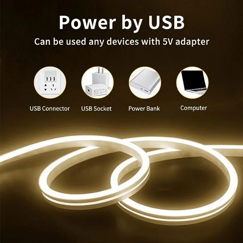 2M LED אור ניאון רצועת סיליקון גמיש להגדיר USB 5v מוטבע ליניארי גמיש מנורת הרצועה הביתה בחוץ השינה Dectoration