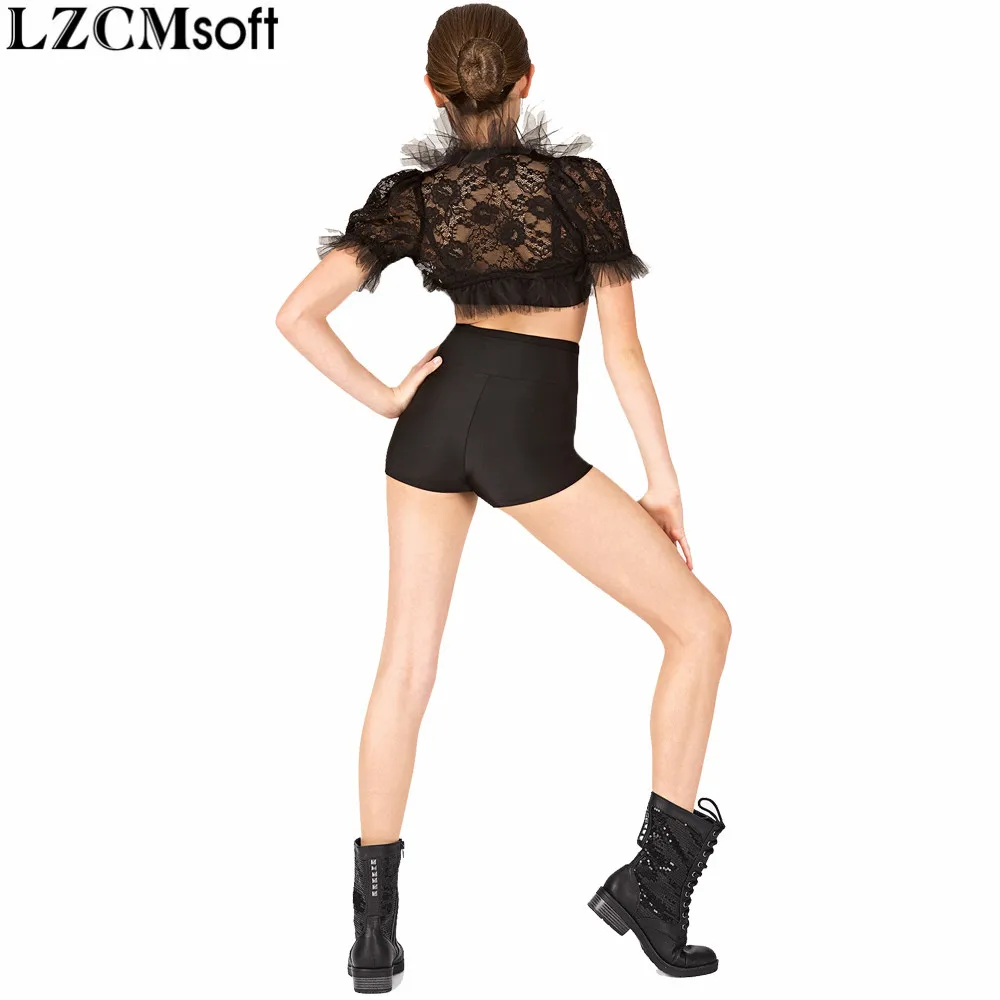 LZCMsoft ילד גבוה עם קו מותן התעמלות קצרים עבור בנות טייץ לייקרה שחור ריקוד בלט קצרים על בנים על הבמה ללבוש.