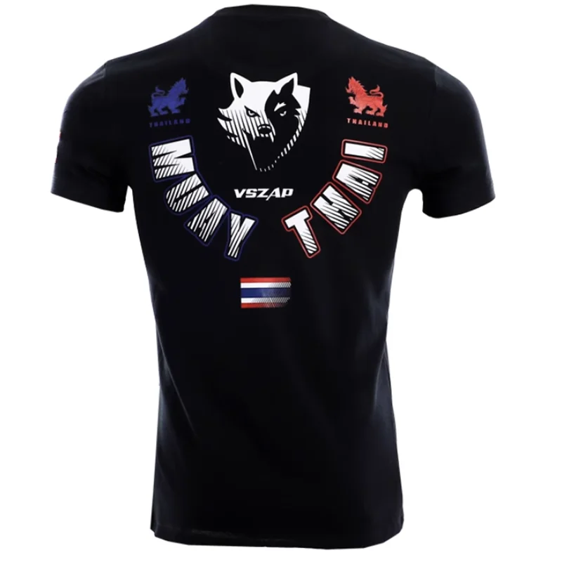 VSZAP גברים חולצה שרוול קצרה איגרוף תאילנדי לחימה אימון ספורט מזדמנים לחימה אגרוף תאילנדי בגדים MMA כותנה כושר