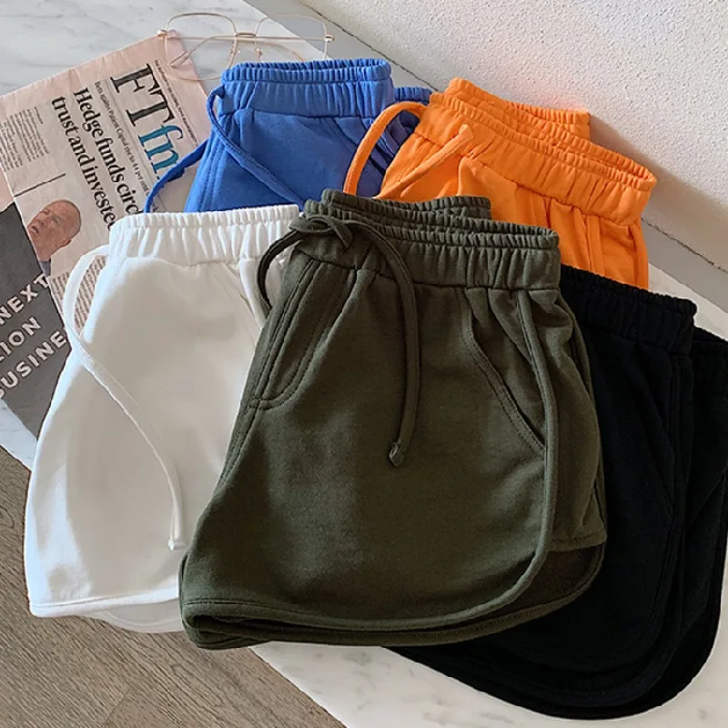 מכנסיים קצרים של הנשים 2023 הקיץ קוריאנית גבוהה המותניים ספורט קצרים מוצק צבע תלמיד תכליתי מזדמנים מכנסיים קצרים מכנסיים