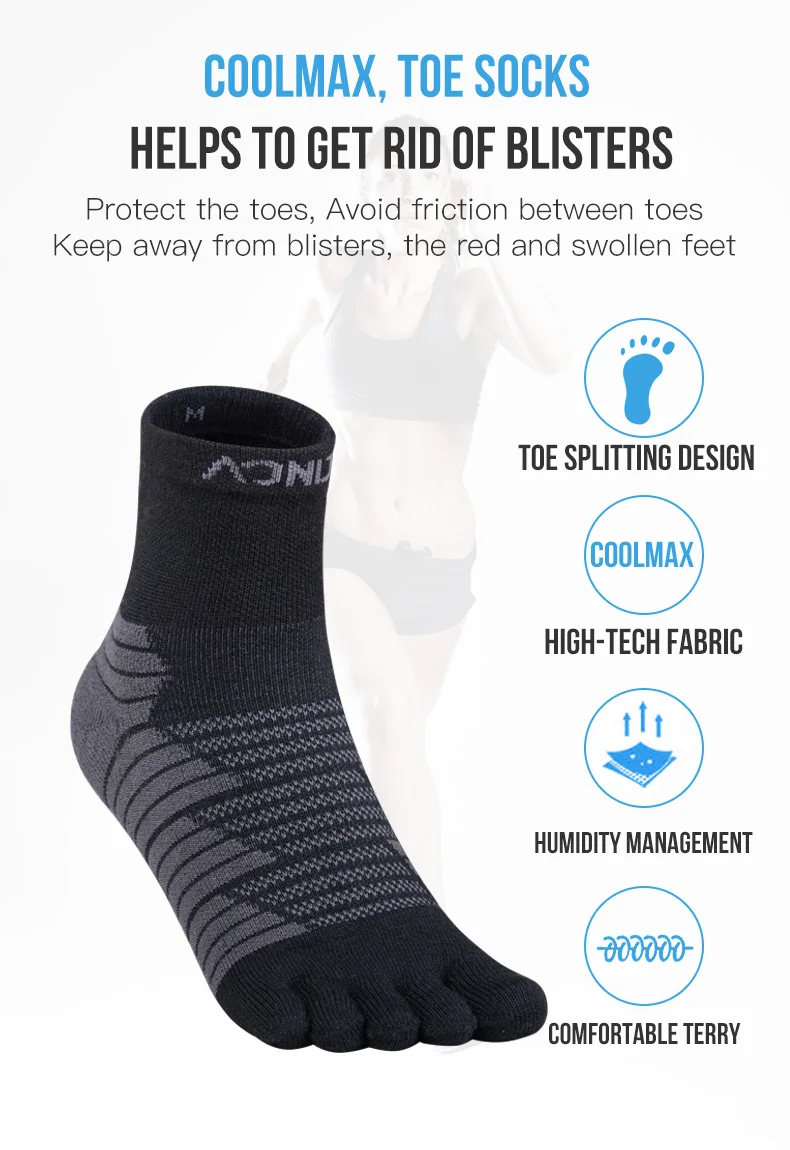 זוג אחד AONIJIE E4819 ספורט התיכון צינור הבוהן גרביים רבע אתלטי חמש אצבעות גרביים מעובה טרי על ריצת מרתון