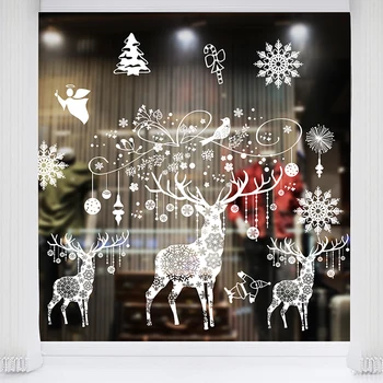 חג המולד מדבקות חלון אלקטרוסטטית זכוכית מדבקות קישוט סנטה קלאוס אייל שלג קיר קישוט הביתה לשנה החדשה לבן מדבקה