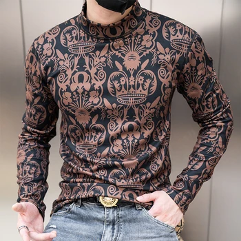 2023 גברים צמר גופייה מודפסת תחתונים חמים קטיפה מעובה חולצה ללעוג הצוואר סוודר אופנה