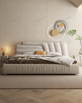 אור יוקרה מיטה מודרנית פשוטה מיטה זוגית איטלקית מינימליסטי מאסטר מצעים מיטת קינג תוספות הרוח 1.8 עור המיטה אחסון רך המיטה x