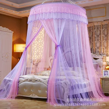 הטקסטיל לבית תלויה כיפת הנסיכה כילה נגד יתושים התקנה-חינם למיטה מנטל בסגנון אירופאי חוט ברזל העומד על רצפה