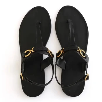 2023 קיץ כפכפים שחור שטוח סנדלי נשים סקסי חיצוני נעלי נשי בתוספת גודל חוף סנדלי נוחות שטוחות נעליים