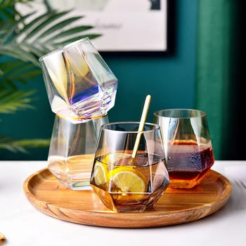 מסיבה כוסות יין יפני צבעוני גיאומטריה יצירתי קריסטל לכוס זכוכית זהב רים Juic Wisky Copas De Cristal De Lujo Drinkware