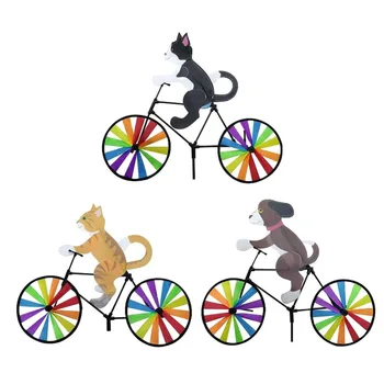 חתול כלב על אופניים טחנת הרוח החיה אופניים הרוח טווה ווירליגיג גן הדשא דקורטיביים גאדג ' טים ילדים חיצוני צעצועים