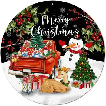 מתכת עגול סימן חג מולד שלג, סנטה מצחיק פאב בר סימן שלט מעגל בציר זר שלט מתכת פוסטר
