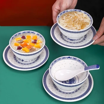 בסגנון סיני כחול-לבן מלמין קערה קטנה כף שולחן