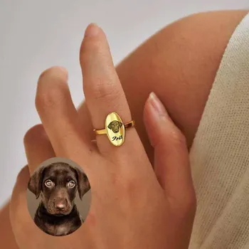 צילום של מחמד מותאם אישית נירוסטה טבעת פתוחה diy חתול וכלב הטבעת