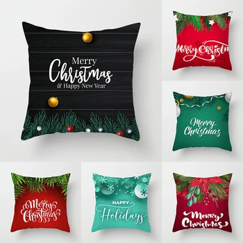 חג שמח מודפס ירוק מבד בסגנון חג המולד כרית כיסוי בית ספה עיצוב לזרוק את הכרית