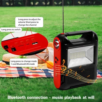 חירום רדיו משולבת תאורת רדיו נייד Bluetooth תואם-רמקול מובנה לשימוש חוזר תאורה כלי