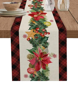 פתיתי שלג חג המולד אורות בול עץ אורן לשולחן רץ חג מולד קישוט המפה מסיבת חתונה עיצוב שולחן כיסוי