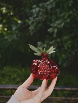 זכוכית רימון אגרטל יצירתי אדום שקוף פירות בצורת סידור של פרח קטן פרח לקישוט לשולחן מתנה קישוטים