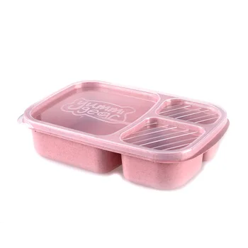 חיטה קופסת ארוחת הצהריים 3-תא בנטו קופסת אוכל מיכל עמיד בחום אחסון מזון התיבה 