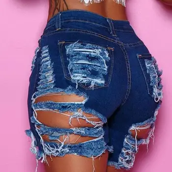 2023 הקיץ נקרע חור חלול ג 'ינס מכנסיים קצרים לנשים גבוהה המותניים רזה סקסית מכנסי ג' ינס קצרים נקבה w743