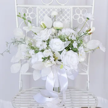 2023 חדש Artifical החתונה זרי פרחים לבן רוז פרחים לקישוט הבית השושבינים מתנות חתונה שמלת שושבינה