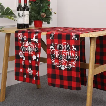 חג מולד שחור אדום באפלו משובץ שולחן רץ-כותנה, פשתן, יוטה חג המולד מטבח כפרי שולחן צעיפים,חג החורף עיצוב המסיבה