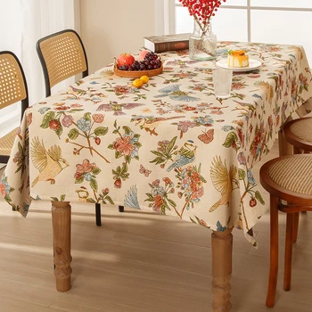 האמריקאי המפה פרחים ציפורים אקארד כיסוי שולחן עבה Bue מלבנית חתונה שולחן האוכל מקושט עמיד למים Oilproof