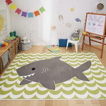 כריש רכות השטיח בסלון עם פסים השינה השטיח עבור חדר ילדים קטיפה ירוק משתלה לשחק מזרן לילדים תינוק רכות השטיח