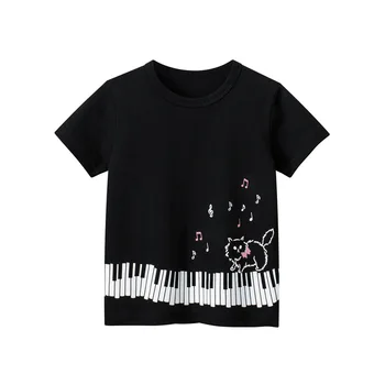 ילד עם שרוולים קצרים קריקטורה טי פסנתר מודפסים חולצה חולצות בנות חולצות Tees הקיץ ללבוש בגדי ילדים 11T שחור