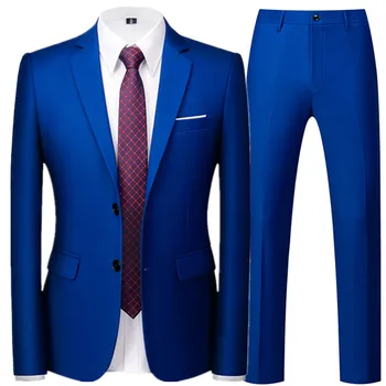 2023 אביב סתיו אופנה חדש עסק של גברים מקרית מוצק צבע מתאים / זכר שני לחצן בלייזר קר (המניף) מעיל מכנסיים מכנסיים