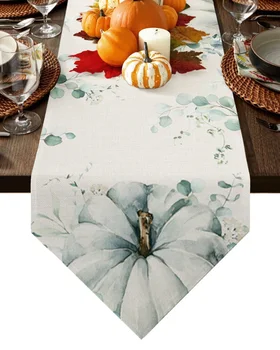 חג ההודיה אקליפטוס כחול דלעת מדינה עיצוב חתונה מפת שולחן מפית שולחן פינת אוכל אמנות השולחן רצים