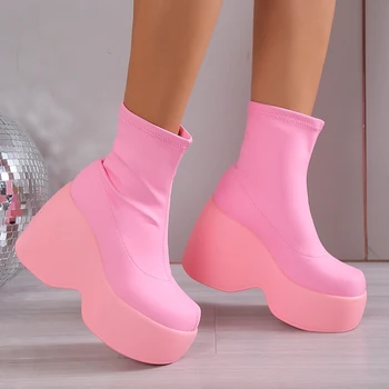 החורף החדשה לנשים פלטפורמת עקבים גבוהים נעלי צ 'אנקי צ' לסי מגפיים 2023 מעצב פלחי כיכר מגפי קרסול הבוהן משאבות Mujer פאטוס