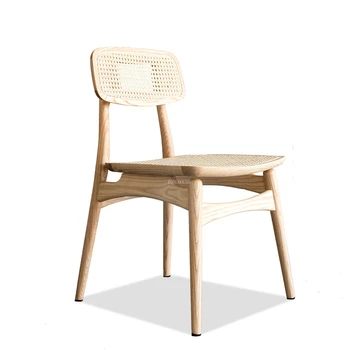 יצירתי מלא עץ כסאות אוכל נורדי ריהוט חדר האוכל בבית הספר כיסא קש משענת מסעדה כיסא מרופד המושב