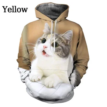 2023 מגניב אופנה 3d חתול קפוצ 'ון מזדמנים חמוד להדפיס בעלי החיים קפוצ' ון מספר קט Overszied עם ברדס