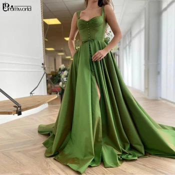 Abendkleider ירוק שמלות לנשף מתוקה רחב רצועות סקסי פיצול ערב גלימות de bal-קו זמן רשמי צד שמלות