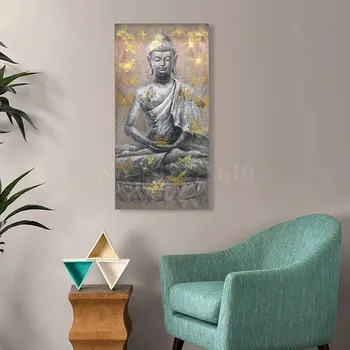 בודהה בד הזהב אמנות קיר תמונה פסל בודהיסט לשבת השראה פוסטר זן מדיטציה עיצוב הבית עיצוב חדר השינה