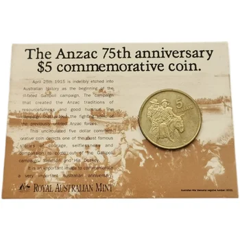 38mm הנפח המקורי אוסטרליה 1990 5 יואן אוסטרליה ניו זילנד לגיון 75 יום השנה ה מטבע זכרון 100% מקורי