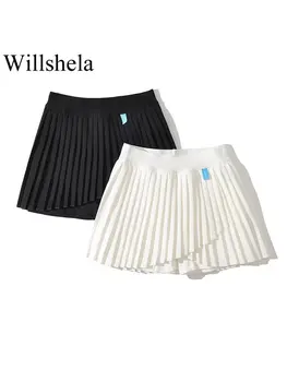 Willshela נשים אופנה מוצק קפלים מיני חצאיות מכנסיים קצרים בציר גבוהה אלסטי המותניים נשי אופנתי ליידי קצרים.