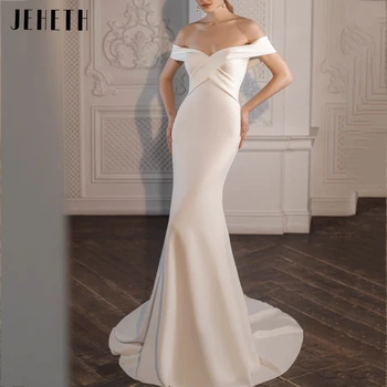 JEHETH סקסי בתולת ים שמלות חתונה עבור נשים אלגנטי רוכסן בחזרה vestido de noiva פשוט סאטן מחוץ לכתף שמלות כלה 2023