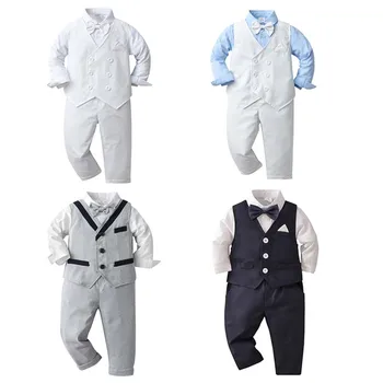 הילד הלבן ג ' נטלמן לבוש חליפה לתינוק ארוך חולצה+אפוד+מכנסיים הטבלה תלבושת ביבי ילדים אנגליה טבילת בגדים להגדיר