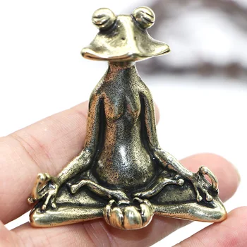 רטרו פליז מדיטציה זן בודהיזם צפרדע פסל קטן קישוט נחושת חיה פיסול מבער קטורת השולחן בבית קישוט תה מחמד