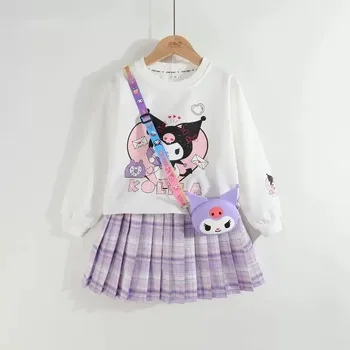 Sanrios אנימה Kuromi ילדים ילדה שמלת נסיכה המכללה סגנון נבחרת סוודר קפלים החצאית Jk חליפת ילד קט סווטשירט מתנה