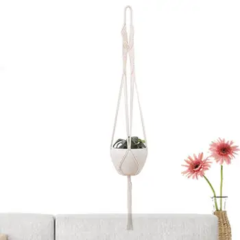 מחשב צמח קולב סל עם וו עבודת יד, חבל כותנה נטו שטיח פרח סל פרח סירים בעל לקישוט הבית