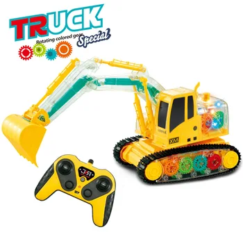 2.4 G RC החופר צעצוע שקוף עם ציוד אורות נשמע שליטה מרחוק בנייה המכונית סימולציה הנדסה מודל צעצועים לילדים