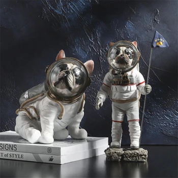 שרף אסטרונאוט הכלב פסל פסלון חיות חלל בולדוג אמנות פיסול מודל מלאכת אמנות קישוט הבית באביזרים
