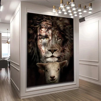 מלך האריות ישו, ישו, אלוהים, כבש דתי פוסטר בד ציור טביעת אמנות קיר קיר דקורטיבי אמנות התמונה עיצוב הבית אמנות
