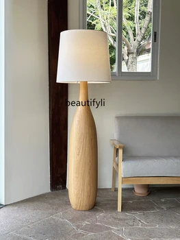 בסגנון יפני מנורת רצפה אמצע העתיקה הסלון לחדר השינה ליד המיטה מנורה מעץ מלא אווירה אנכי מנורת שולחן