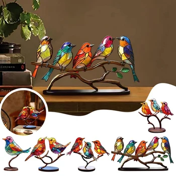 ויטראז ציפורים על ענף העבודה קישוטים,דו צדדי צבעוני בסגנון ציפורים צבעים קישוטים,B