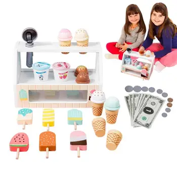 גלידה סט משחק לשחק במשחק גלידה צעצוע מוטוריקה עדינה צעצועים מעץ גלידה Playset סקופ ומגישים ילדים, אביזרים למטבח