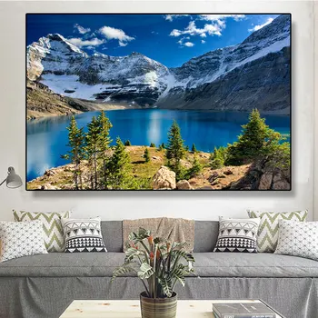 נורדי ההר אגם התמונה, טבע, נוף, סקנדינביה בד הציור, נוף כרזות, אמנות קיר הבית, חדר Decoratio